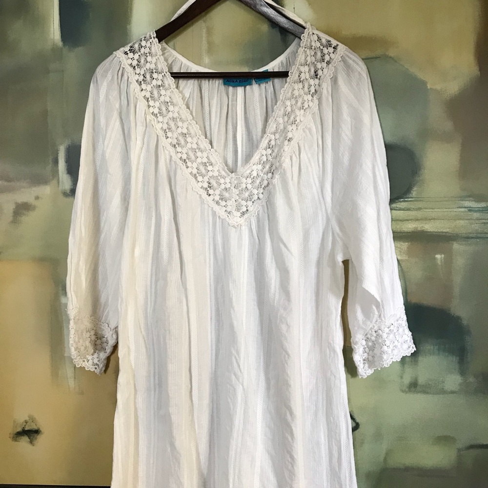 Aqua Blue white tunic top, size 2X, NWOT